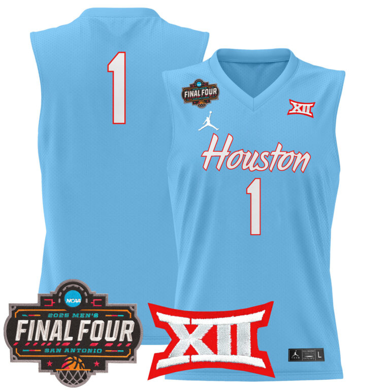 Men Houston Cougars #1 blue 2025 Final Four Patch NCAA Jersey->more ncaa teams->NCAA Jersey